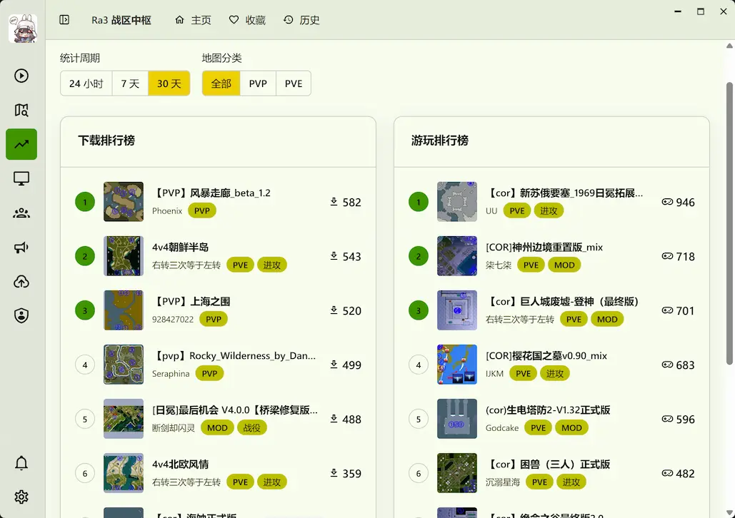 地图排行榜 —— 下载榜与热度榜一览