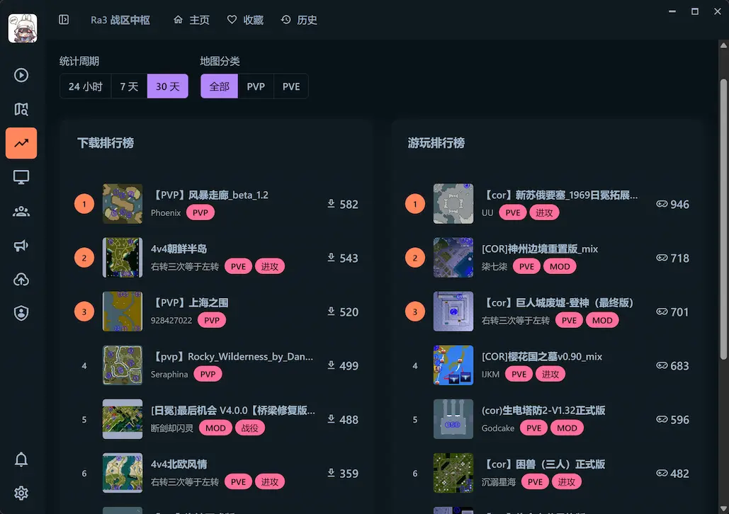 地图排行榜 —— 下载榜与热度榜一览